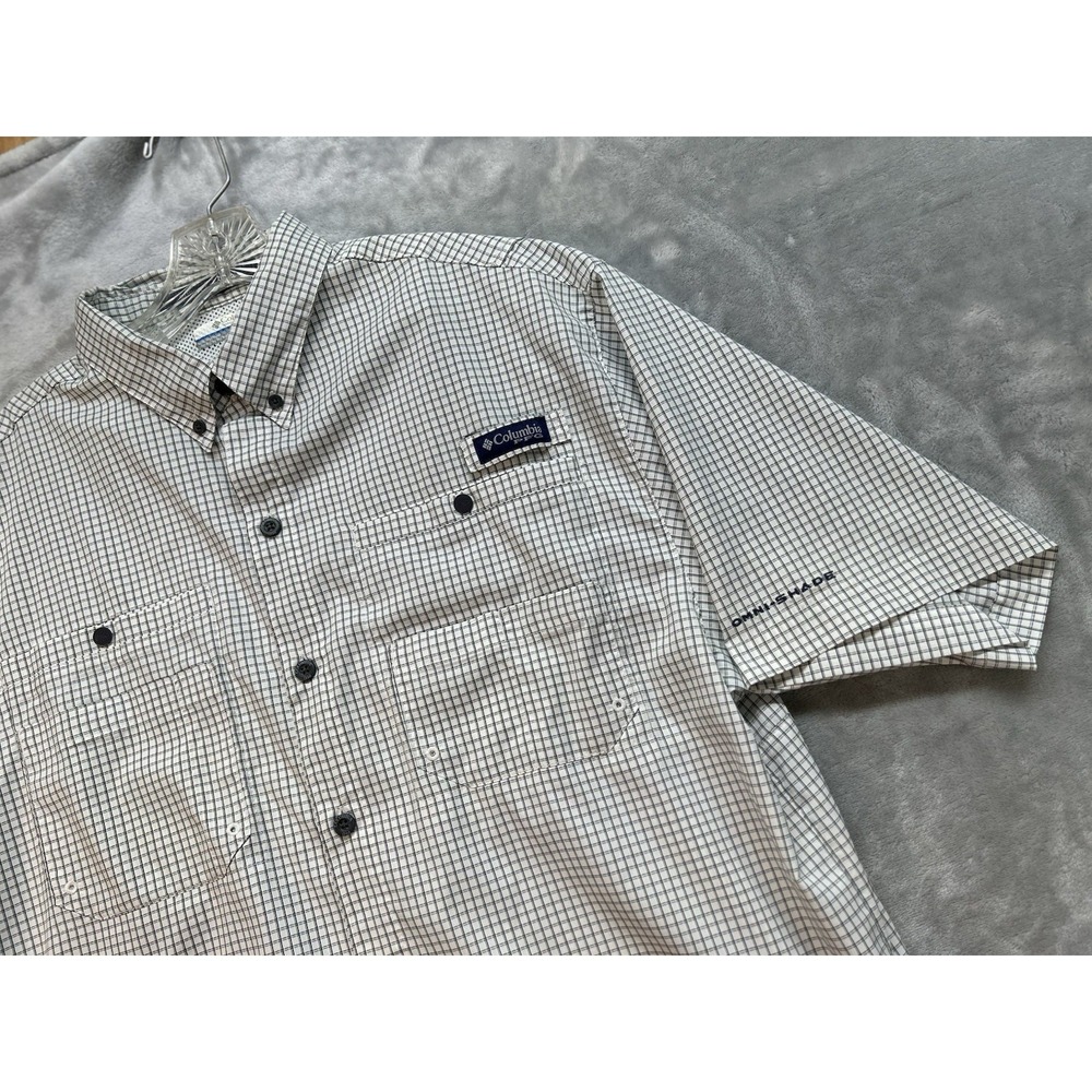 Columbia Shirt Mens Size Large White Plaid Button Down PFG Super Tamiami Fishing